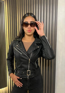Chaqueta de Cuero Textil con Taches